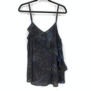 Torrid Celestial Zodiac Tank Top Womens Size 00 US M Black Ruffle Front